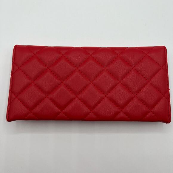 Badgley Mischka Womens Vegan Leather Long Card Holder Wallet Red Quilted NWT - Picture 4 of 10